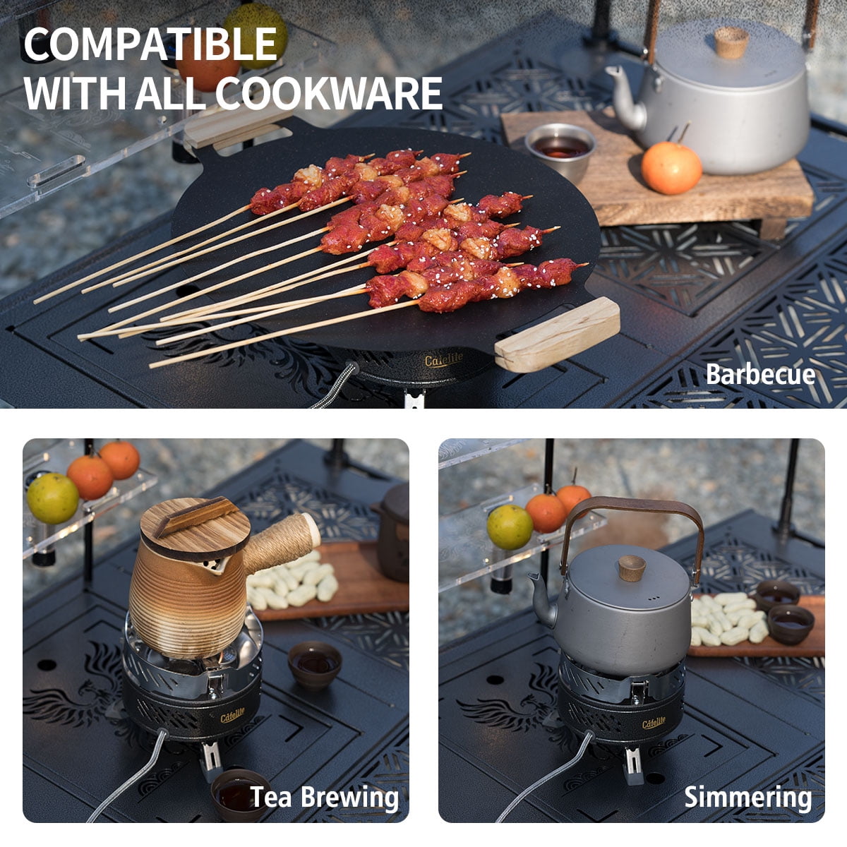 Cafelite 8500W Camping Gas Stove with Windshield, Portable 3-Burner Backpacking Stove, Propane & Butane Compatible Outdoor Cooking Burner with Carry Bag for Camping, Hiking and BBQ