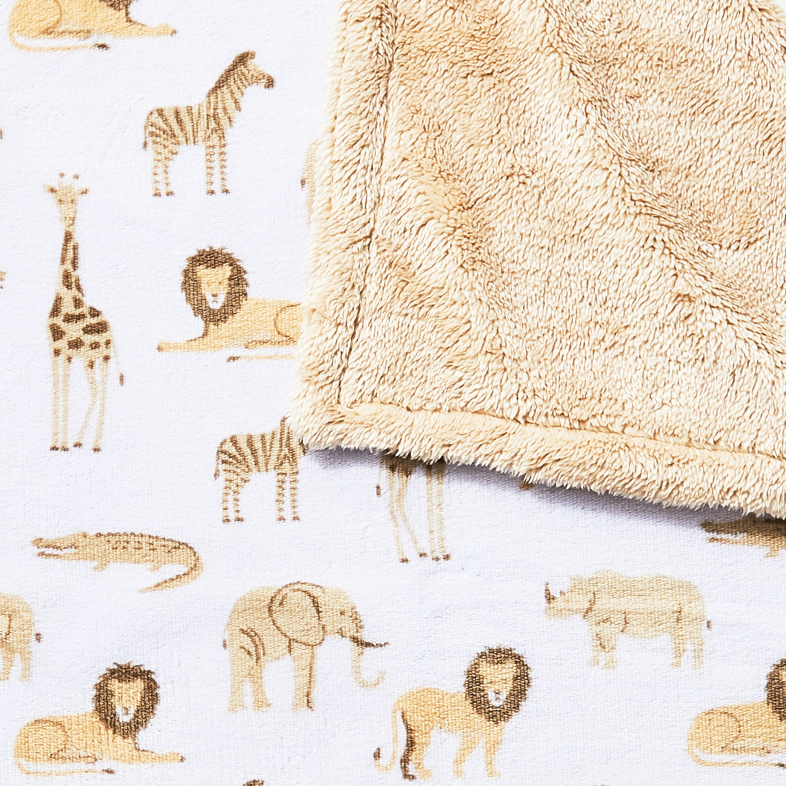 Parent's Choice 2-Sided Beige and White Safari Plush Baby Blanket