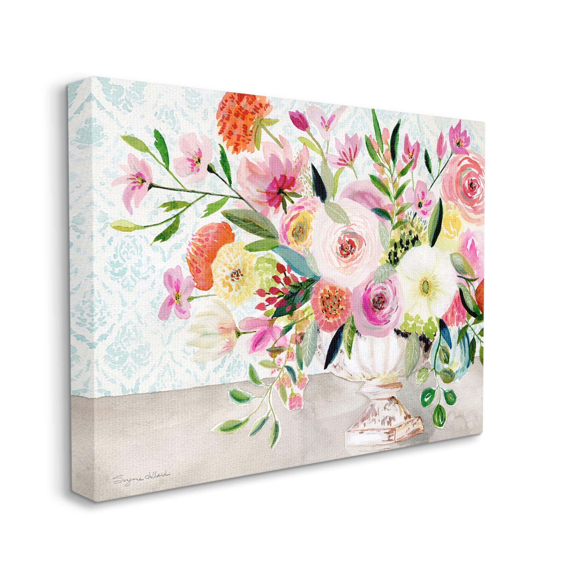 Stupell Industries Pink & Red Peonies Ornate Vase Botanical & Floral Painting Gallery Wrapped Canvas Print Wall Art