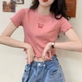 thumbnail image 1 of Camiseta Coreana De Mujer O Cuello Mariposa Casual Tops Slim Croptop Manga Corta De Cintura Altapangjing, 1 of 4