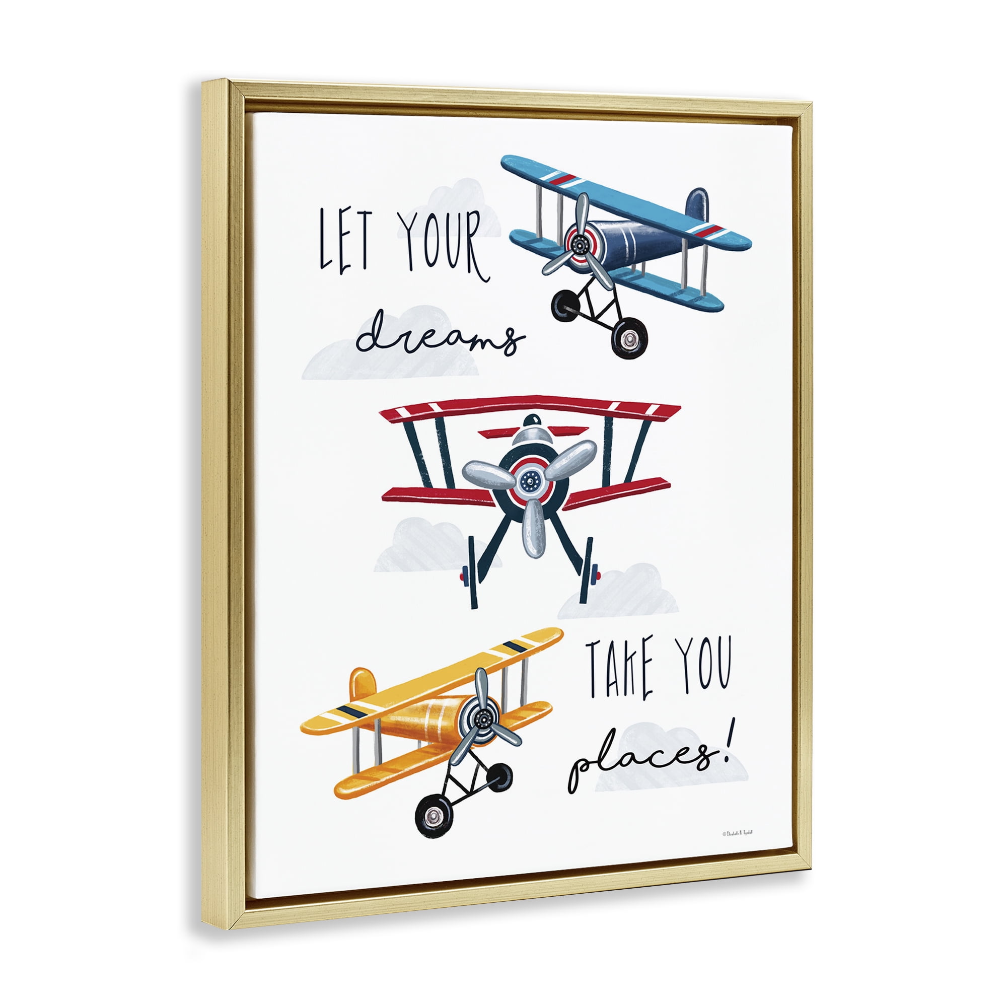 Stupell Industries Dreams Take You Places Transportation Painting Gold Floater Framed Art Print Wall Art, 17 x 21