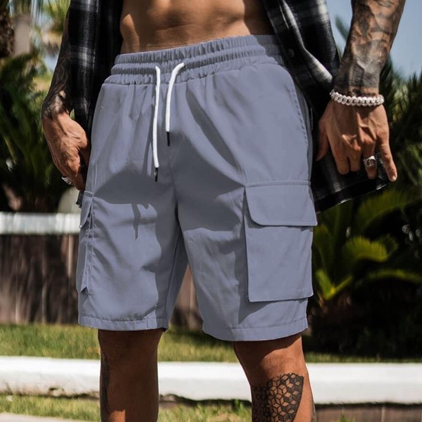 pstuiky Pantalones cortos para hombre, Pantalones cortos deportivos y casuales para hombre, de verano, holgados, con bolsillos grandes, talla grande, de cinco cuartos