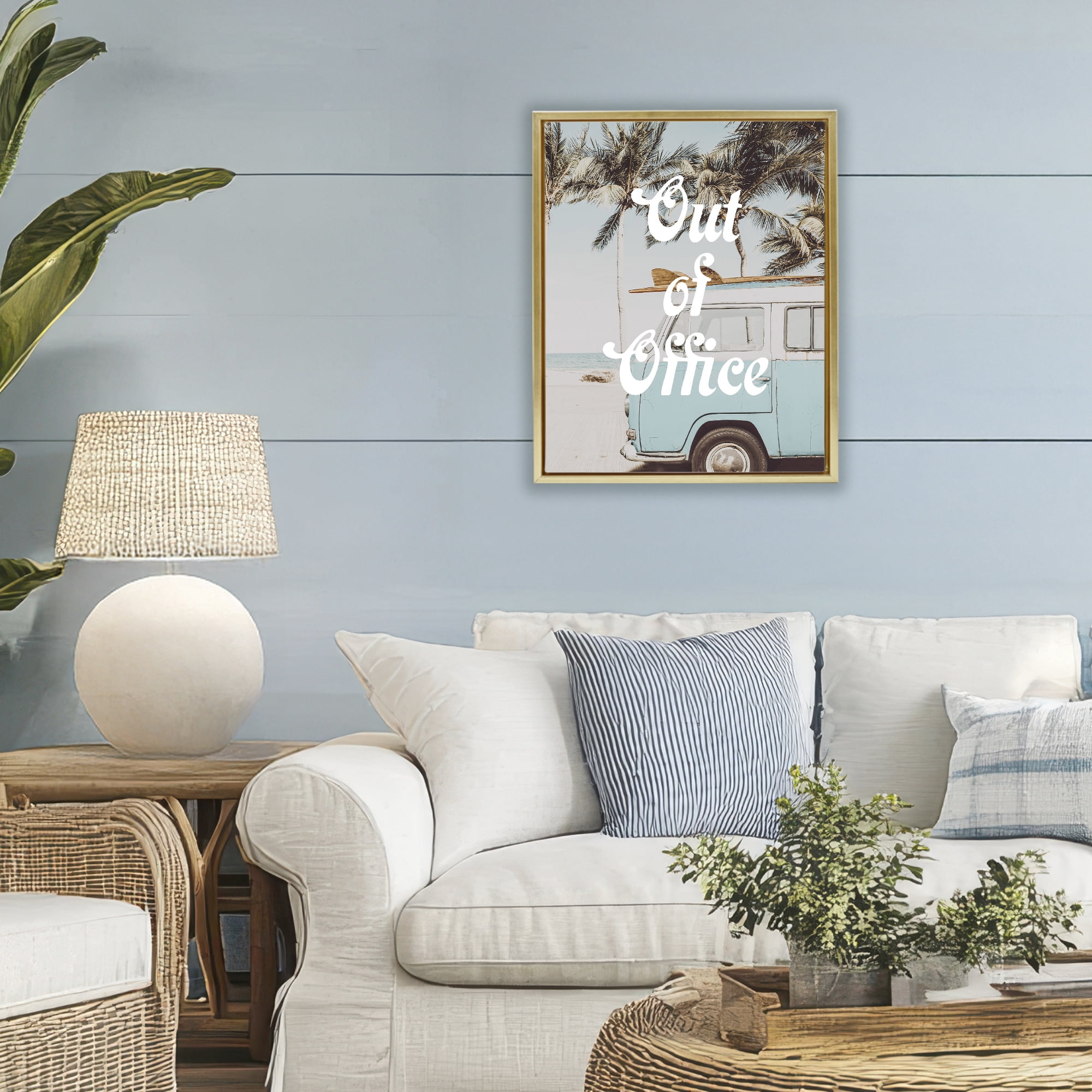 Stupell Industries Retro Out Of Office Beach Gold Framed Floater Canvas Wall Art, design by Lil' Rue