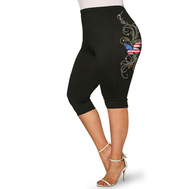 Leggings Talla Extra Estampado Bandera Americana Rosegal Leggings de talla grande