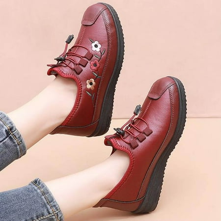 

Cathalem Comfy Shoes for Women Casual Girl And Women Winter Cotton Shoes Plush Warm Soft Soles Waterproof And Fashionable Flower Shoes Red 8