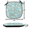 thumbnail image 5 of Cartoon Chair Seating Cushion Set of 4, Unicorn with Rainbow Mane Flying Through Fluffy Clouds and Balloons, Seat Pads for Office with Anti-slip Backing, 16"x16", Turquoise Multicolor, by Ambesonne, 5 of 7