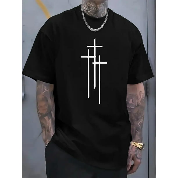 Camiseta informal de verano con estampado de cruces para hombre, manga corta, cuello redondo y suave algodón. Ideal para adultos, hombres, mujeres, adolescentes, jóvenes y uso diario.