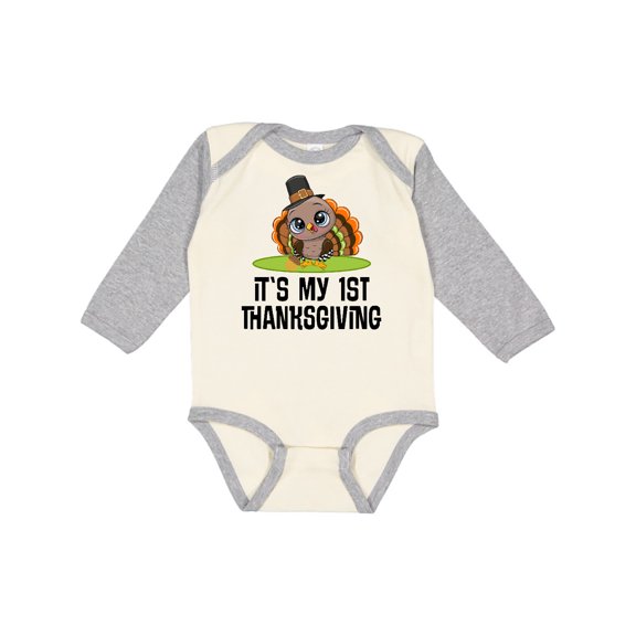 Inktastic First Thanksgiving Pilgrim Turkey Boys or Girls Long Sleeve Baby Bodysuit