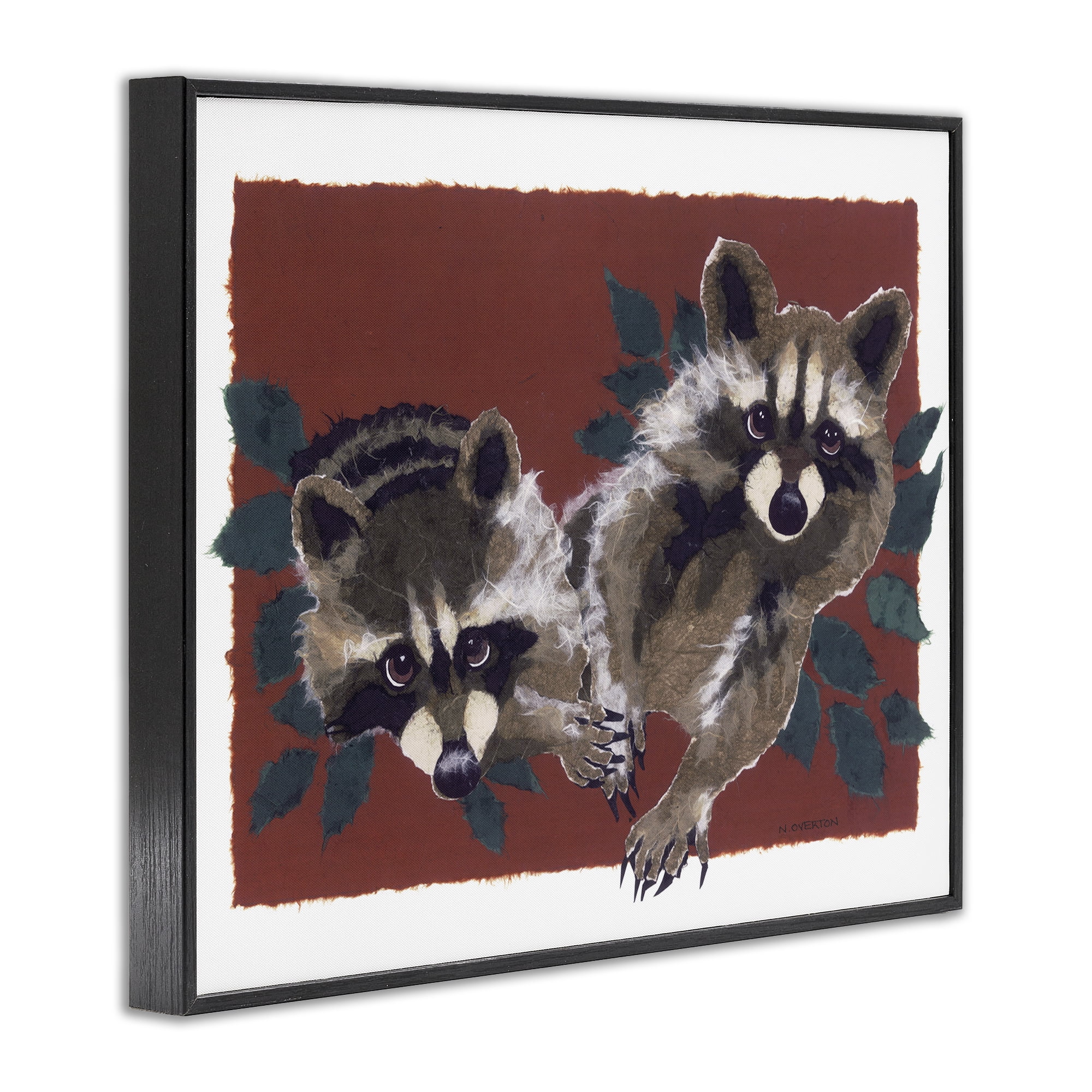 Stupell Industries Two Raccoons & Leaves Animals & Insects Painting Black Framed Art Print Wall Art, 14 x 11