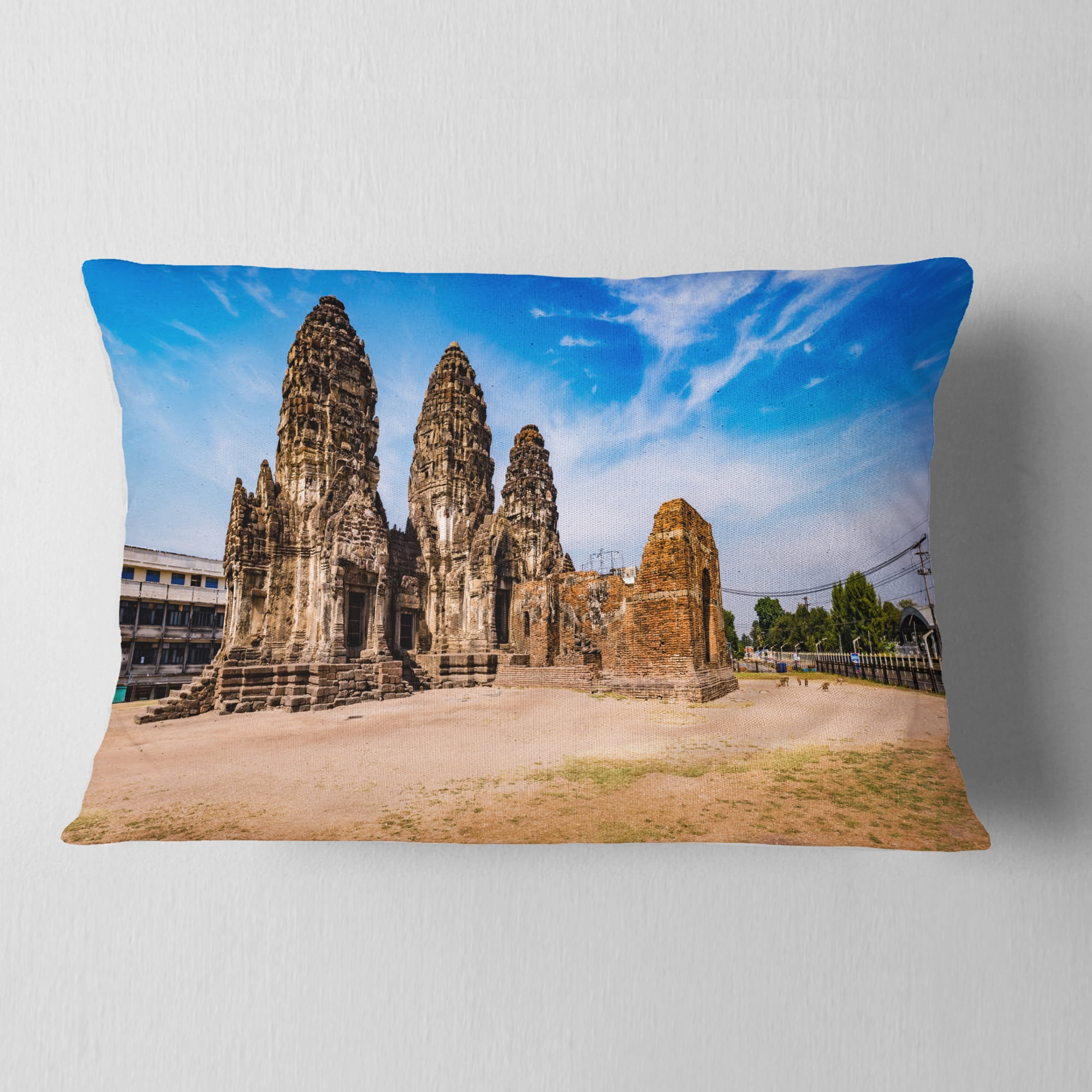 Designart Ancient Temple in Thailand Panorama - Modern Seascape Throw Pillow - 12x20