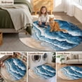 thumbnail image 6 of Abstract Waves Round Living Room Rugs 8 ft, Spray Blue White Ocean Seaside Watercolor Washable Large Area Rug with Non-Slip Sturdy Edge Binding Round Carpet for Dining Room Kitchen Office, 6 of 9