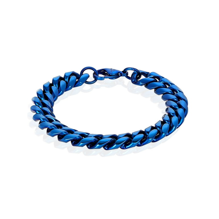 Coastal Jewelry Blue Plated Stainless Steel 12mm Curb Chain Bracelet 8.5