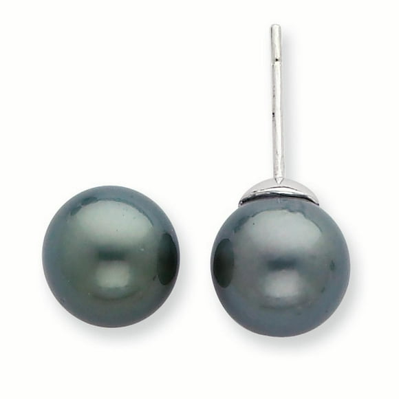 14K White Gold 10-11mm Saltwater Cultured Tahitian Pearl Earrings