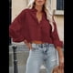 thumbnail image 5 of Camisas de Mujer con Botones, Tops Casuales de Larga, Blusa con Solapa y Bolsillo en el Pecho Rojo L, 5 of 8