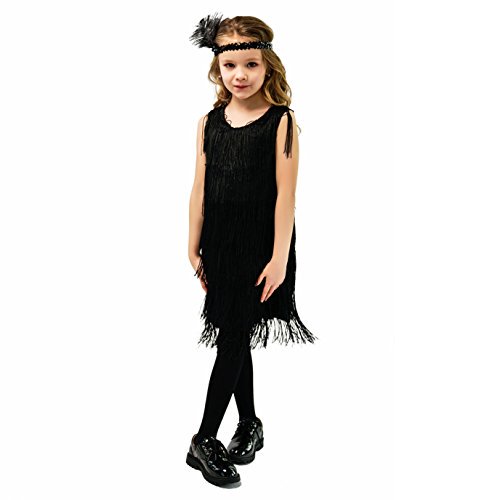 Disfraz de vestido de satén estilo flapper para niñas (S, negro) DSplay 704630984203