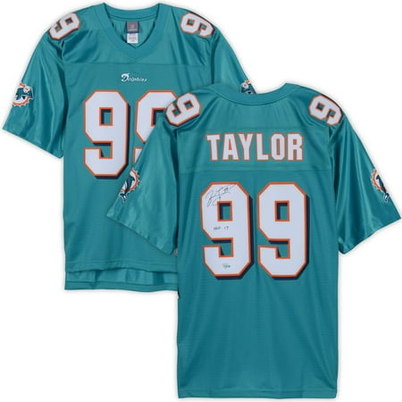 Jason Taylor Miami Dolphins Autographed Teal Reebok Replica Jersey with "HOF 17" Inscription - Fanatics Authentic Certified