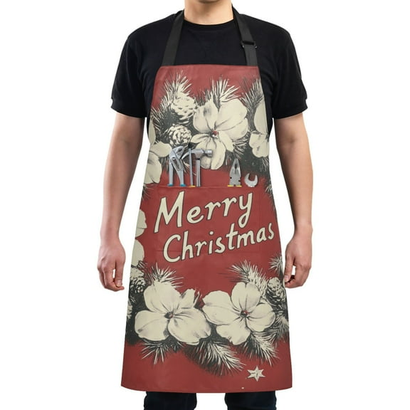 Merry Christmas Wreath Chef Kitchen Apron with Pockets for Women Waterproof Aprons for Cooking Baking
