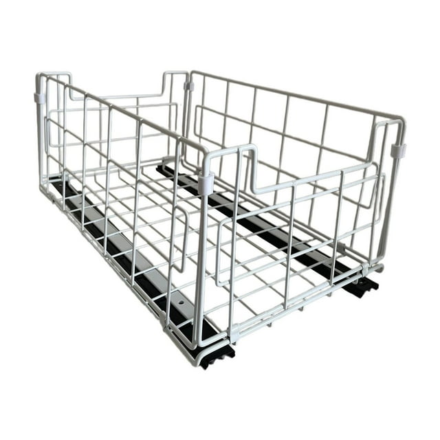 Kitchen Bathroom Under Sink Pull Out Storage Organizer Stainless Steel Shelf with Foldable Hooks Ventilation Drainage Space Saving Rack