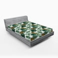 thumbnail image 2 of Ambesonne Tropical Fitted Sheet, Exotic Leaves with Jaguars, Queen Size, Dark Green and Pale Coffee, 2 of 5