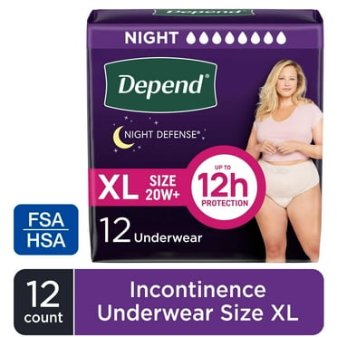 Depend Night Defense Incontinence Underwear for Women, Adult Diapers, XL, 12 Count