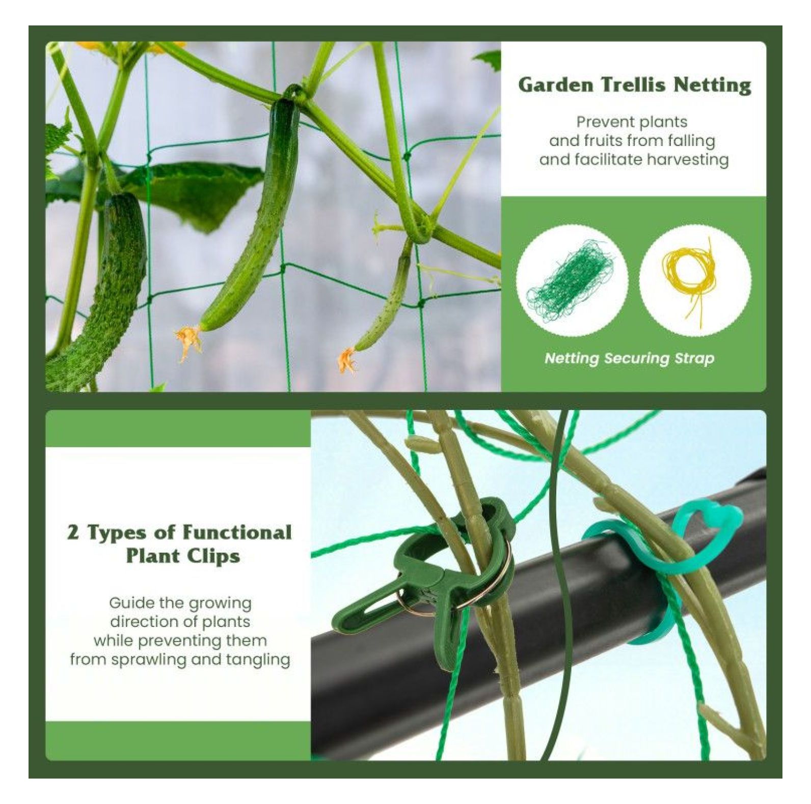 Cucumber Trellis A-Frame, Garden Plant Support with Netting - Climbing Plants, Vegetables & Flowers - Outdoor Durable Metal Trellis