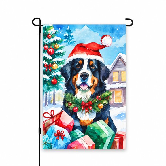 Festive Christmas Dog Garden Flag 12x18 Inch – Winter Outdoor Decor with Santa Hat and Gifts for Yard, Lawn, Patio, Porch - Holiday Theme Decoration