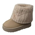 thumbnail image 5 of Fuzzy Foldover Mid Calf Snow Boots for Women 2025 Fashion Suede Round Toe Platform Flats Low Heel Winter Short Ankle Booties, 5 of 6