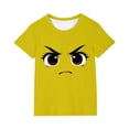 thumbnail image 2 of Blusas y camisas de manga corta con cuello redondo para niños y niñas, color liso, con estampado de expresión linda, manga corta, holgadas y cómodas, blusa para niña, 2 of 6