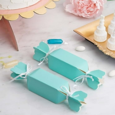 Efavormart 25 Pack Turquoise Mini Teacup and Saucer Gift Boxes with Rose Floral Print, Tea Time Party Favor Candy Boxes - 4"x3"