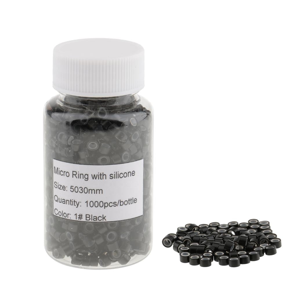 EHJRE 2 Bottles Silicone Links Rings Beads for Hair Extensions Tool, Two Colors( Light Brown/Black), 1000Pcs In Each Bottle