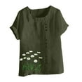 thumbnail image 3 of AVTOIFY Summer Womens Blouses Dressy Casual, Women Casual And Linen Round-Neck Printed Short Sleeve Button T-shirt Blouse Army Green XXL, 3 of 3