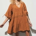 thumbnail image 2 of Womens Summer Dresses Casual V-Neck Solid Color Drawstring Mini Dress Ladies Short Sleeve Beach Dresses, 2 of 8