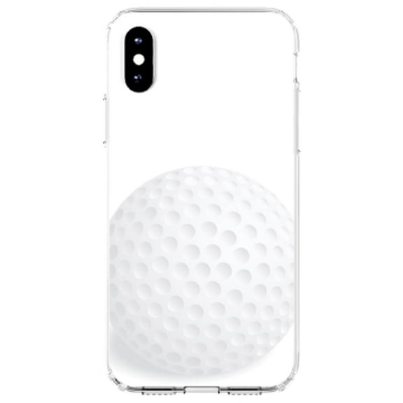 DistinctInk Clear Shockproof Hybrid Case for iPhone X / XS (5.8" Screen) - TPU Bumper, Acrylic Back, Tempered Glass Screen Protector - White Golf Ball