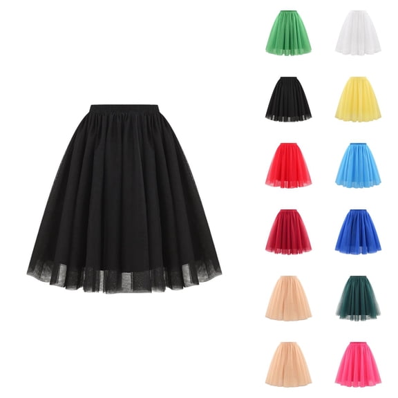 Tulle Skirts for Women Elastic Waist Pleated Mesh A Line Mid Length Puffy Skirt Adult Tutu Skirts Fluffy Dancing Skirt