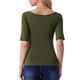 thumbnail image 3 of INSPIRE CHIC Camisetas de Cuello Barco para Mujeres, de Manga Corta, Ajustadas, Suaves, en Color Verde Militar, 3 of 6