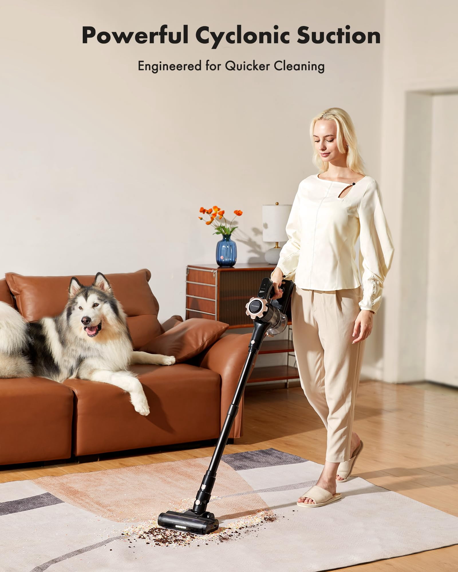 Trucozie Cordless Vacuum Cleaner, 8-in-1 Lightweight Stick Vacuum with 45mins Runtime, Powerful Suction, Rechargeable Cordless Vacuum for Carpet, Tile, Pet Hair, Hardwood Floors, Black C80