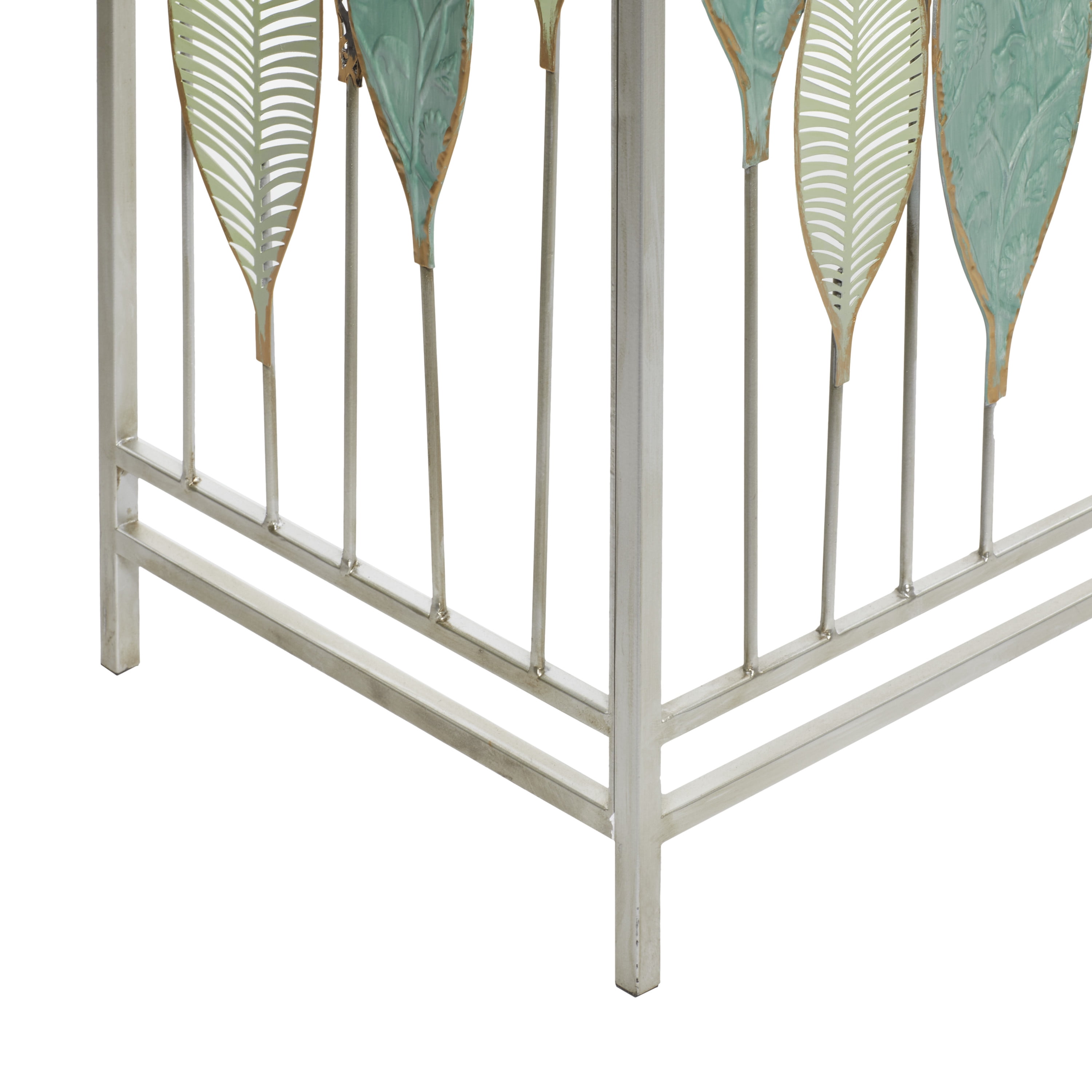 DecMode Silver Contemporary Rectangular Metal Console Table with Green Leaves Sculpture, 44"W x 30"H
