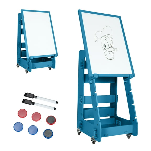 Gymax Kids' Standing Art Easel Dry-Erase Board Double Sided Chalkboard Navy