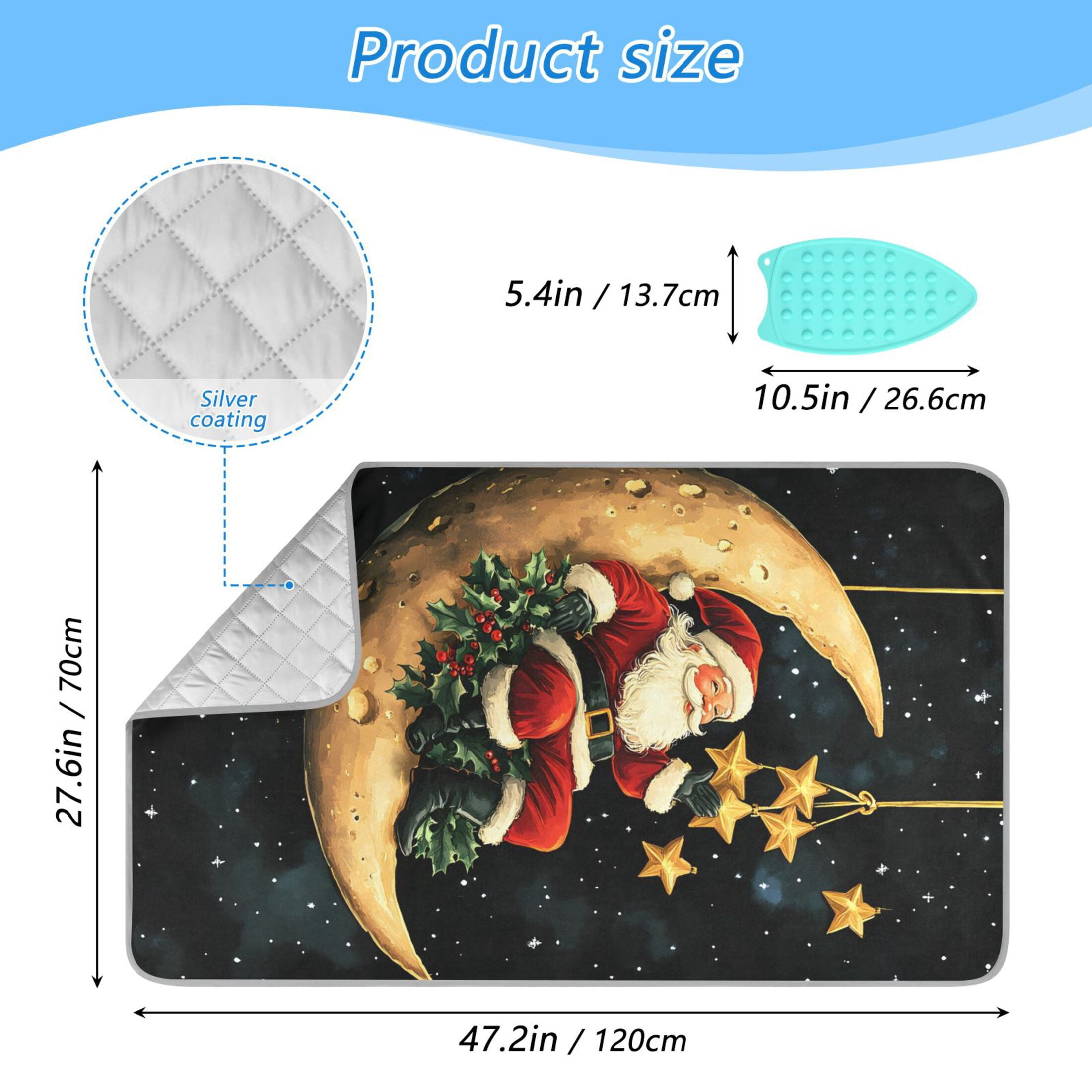 Santa Claus Moon and Stars Ironing Mat Blanket for Table Top Travel Portable Ironing Board Pad 47.2x27.6 Inch