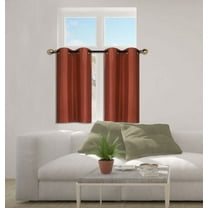 N25 Brick 1-Set Solid Faux Silk Grommet Top Small Window Curtain, 2 Semi Sheer Tier Panels 30" W x 36" L (Each Tier)