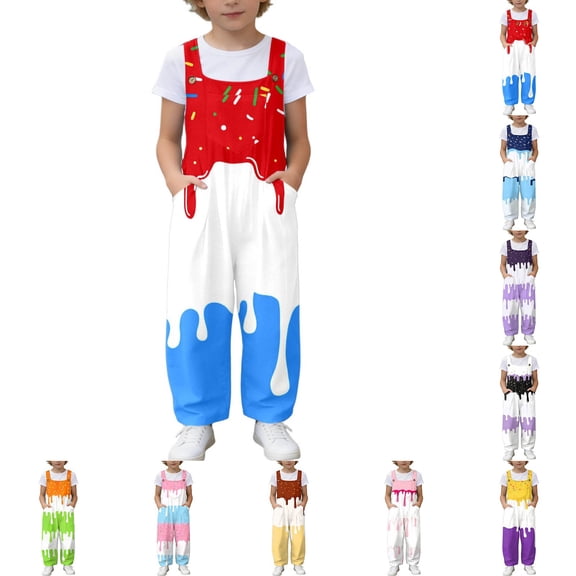 Girls Romper Casual Pocket Print Jumpsuits Relaxed Fit Girls Boys Girls Jumpsuit Blue 5-6 Years