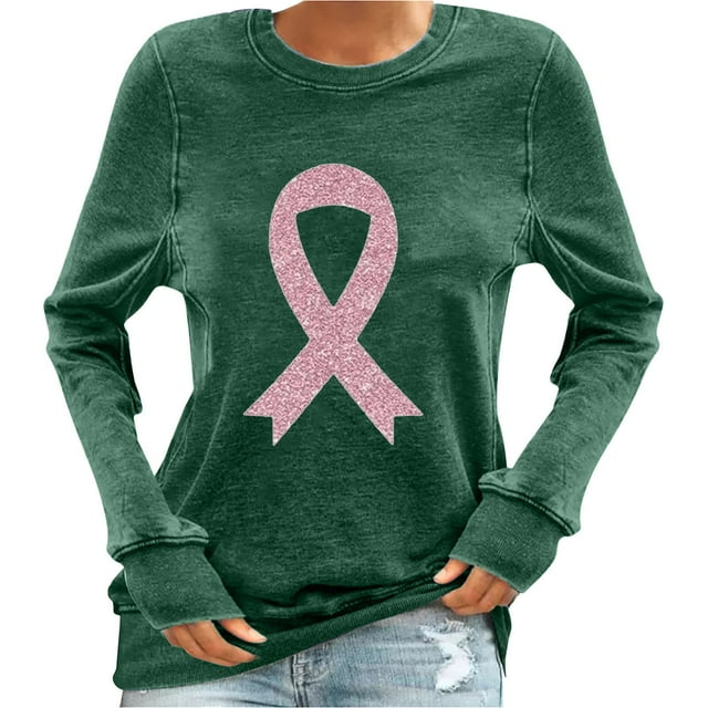 Staron Chandails à Manches Longues pour Femmes Sensibilisation au Cancer du Sein Hauts de Mode d'Automne Chic Décontracté Col Rond Ruban Rose Chandail d'Hiver Basique Chandails Cadeaux pour Épouse Noël Unique