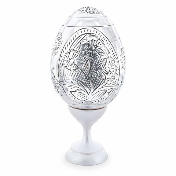 Hand Embossed Flowers Metal Easter Egg