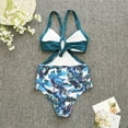thumbnail image 3 of Defitshape Women's High Waisted One Piece Swimsuit Sexy Bathing Suit Beach V Neck Padded Cheeky Summer Swimwear Blue Leaf 8-10, 3 of 4
