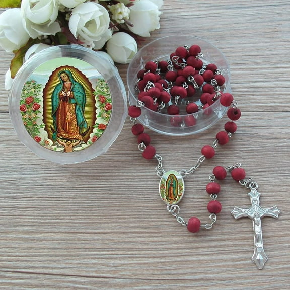 12pc Virgen De Guadalupe Scented Red Rosary Recuerdos de Bautizo Primera Comunion, Our Lady of Guadalupe Party Favor…
