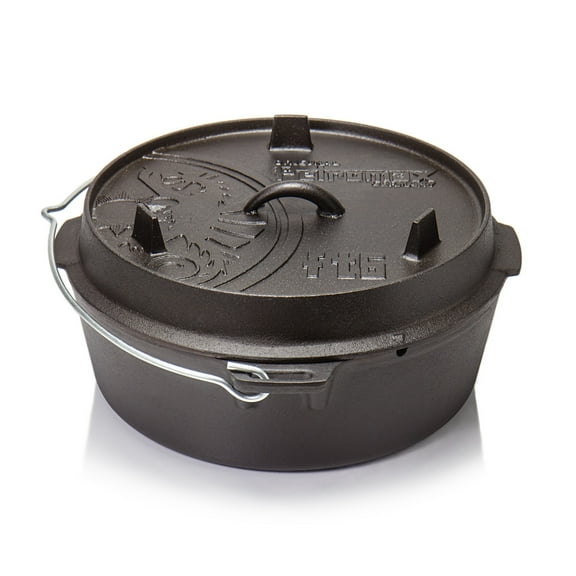 Petromax Cast Iron Dutch Oven for Cooking or Baking Outdoors Over a Campfire or in the Home Kitchen, Pre-Seasoned Cookware Conducts Heat Evenly, Flat Base, 5.8 Qt