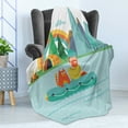 thumbnail image 4 of Fishing Soft Flannel Fleece Throw Blanket, Man Fishing and a Cat on a Boat with a Tent and a Forest on the Background, Cozy Plush for Indoor and Outdoor Use, 50" x 70", Multicolor, by Ambesonne, 4 of 5