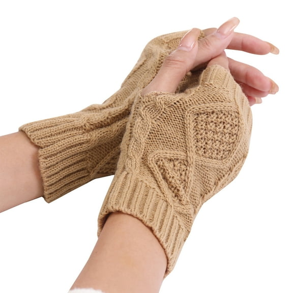 Honeeladyy Clearance under 5$ Women's Gloves Winter Fingerless Thermal Gloves, Knitted Gloves With Thumb Holes