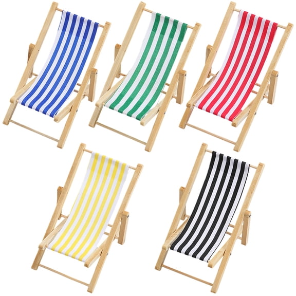 10Pcs Mini Beach Chairs Beach Chair Decorations Summer Ocean Seaside Small Mini Wooden Folding Beach Sunbath Miniature Furniture