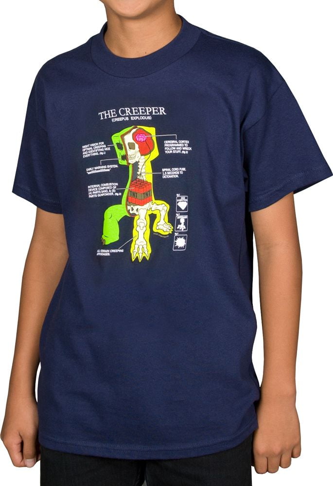 Minecraft Creeper Anatomy Youth/'s Dark Blue Color Official Licensed T-Shirt